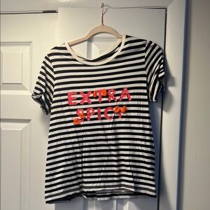 Kate Spade Black and White Striped Top with Pink and Orange Accents